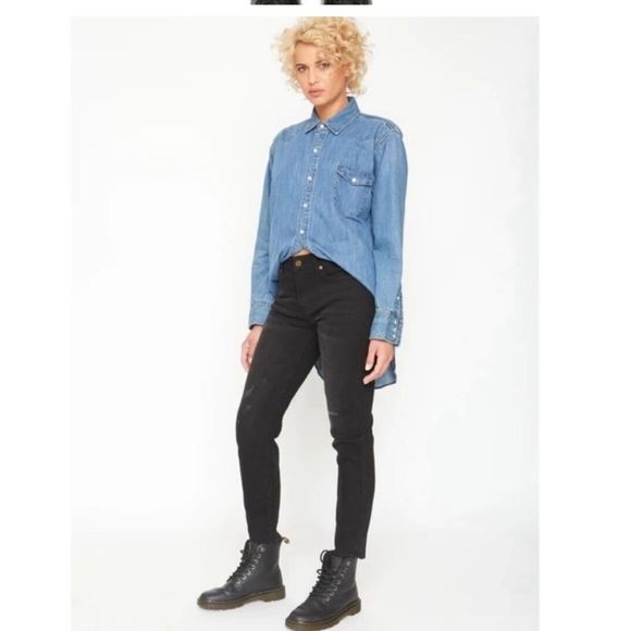 Free People x Sandrin Rose black distressed skinny jeans denim - Picture 3 of 5